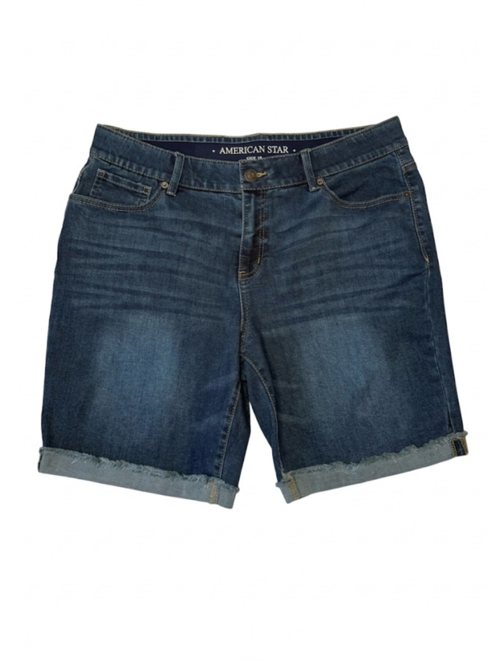 American Star Mid-Rise Dark Blue Rolled Cuff Denim Jean Shorts Size 16